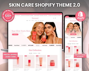 Skincare Shopify 2.0 Theme, Clean Aesthetic Esthetician, Dermatology Landing Page Minimalist Design, Beauty Brand Ecommerce Website Template