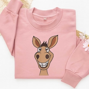Funny Donkey Embroidery Design, Cartoon Mule Stitch Pattern, Smiling Animal Embroidery File, Farm Donkey Applique Digital Download
