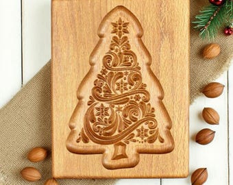 Christmas Tree Wooden Cookie Mold: Holiday Baking Cookie Cutters for Parties