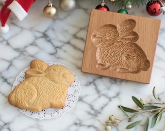 Tagliabiscotti in legno a forma di coniglio: stampo per biscotti