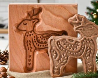 Christmas Reindeer Cookie Cutter: Cookie Mold Wood Tool