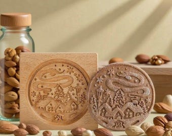 Christmas House Cookie Mold: Wood Biscuit Cutter for Baking
