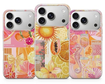 Cocktail Phone Case Summer Drinks Cover voor iPhone 17 Pro Max, 16e, 15, 14, 13 en Samsung S26 Ultra, S25 FE, A57, A56, Pixel 10, 9A