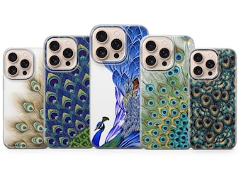 Peacock-telefoonhoesje Feather Case voor iPhone 17 Pro Max, 16e, 15, 14, 13 en Samsung S26 Ultra, S25 FE, A57, A56, Pixel 10, 9A