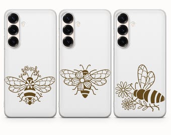 Honey Bee-telefoonhoesje Floral Bee Cover voor iPhone 17 Pro Max, 16e, 15, 14, 13 en Samsung S26 Ultra, S25 FE, A57, A56, Pixel 10, 9A