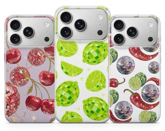 Disco Ball Phone Case Fruit Cover voor iPhone 17 Pro Max, 16e, 15, 14, 13 en Samsung S26 Ultra, S25 FE, A57, A56, Pixel 10, 9A