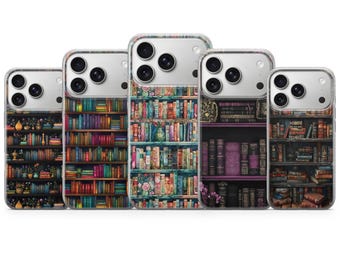Boekenplank-telefoonhoes Reading Lover Cover voor iPhone 17 Pro Max, 16e, 15, 14, 13 en Samsung S26 Ultra, S25 FE, A57, A56, Pixel 10, 9A