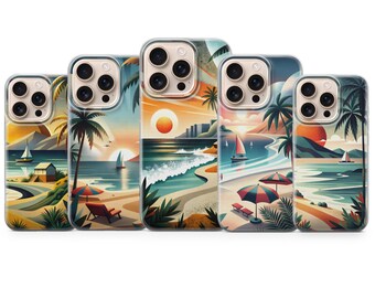Case Sunset Phone Case Tropical Beach Cover for iPhone 17 Pro Max, 16e, 15, 14, 13 & Samsung S26 Ultra, S25 FE, A57, A56, Pixel 10, 9A