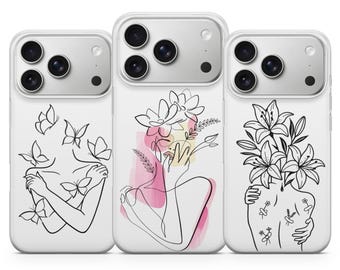 Women line telefoonhoesje Line Art Cover voor iPhone 17 Pro Max, 16e, 15, 14, 13 en Samsung S26 Ultra, S25 FE, A57, A56, Pixel 10, 9A