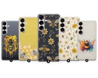 Etui na telefon z motywem pszczoły miodowej i kwiatowym wzorem do iPhone'a 17 Pro Max, 16e, 15, 14, 12 i Samsunga S25 Ultra, S24 FE, A56 Pixel 10 XL, 9a, 8