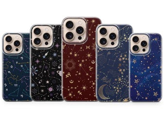 Zodiac Phone Case Starry Night-hoesje voor iPhone 17 Pro Max, 16e, 15, 14, 13 en Samsung S26 Ultra, S25 FE, A57, A56, Pixel 10, 9A