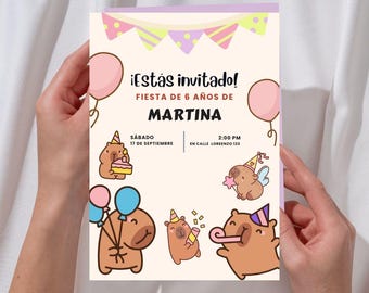 デジタル子供の誕生日招待状 | 編集可能なかわいい誕生日パーティー | 男の子と女の子の招待状