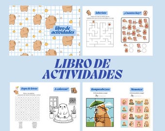 子供向けカピバラアクティビティブック | 印刷可能なPDF | 迷路、塗り絵、ワードサーチ、教育ゲーム