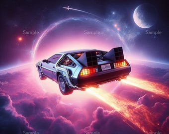 Delorean In Space, Back To The Future, Digital Image. .PNG File