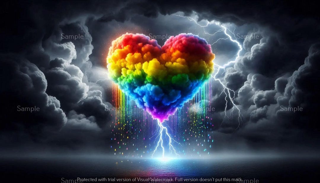 A Rainbow Cloud Heart, Black and White Storm, Digital Image, .PNG File ...