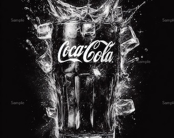 Zwart-wit Coca Cola Cool Glass, Dink, muurkunst, digitale afbeelding, .png-bestand