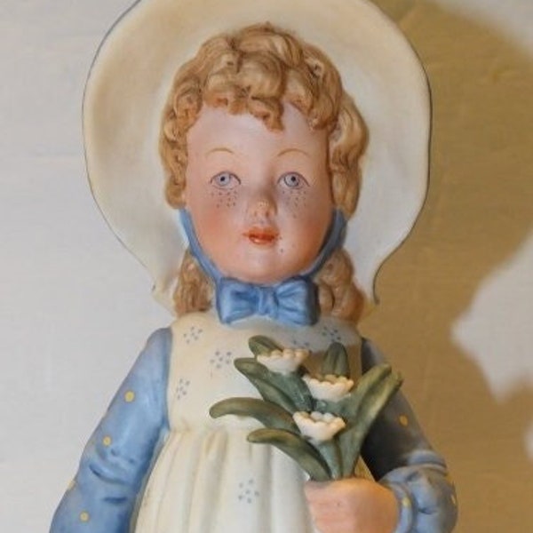 Holly Hobbie Blue Dress & Flowers Figurine 1973 Holly Hobbie Porcelain Figurine