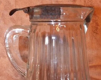Vintage Clear Glass Syrup Pitcher With Metal Lid