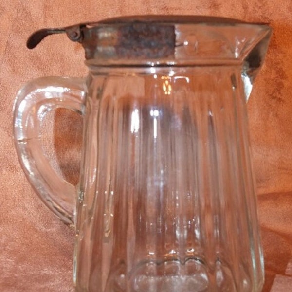 Vintage Clear Glass Syrup Pitcher With Metal Lid