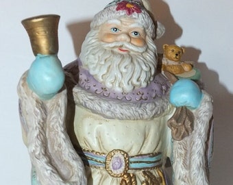 Father Christmas In White Robe Music Box Figurine White Christmas Tune
