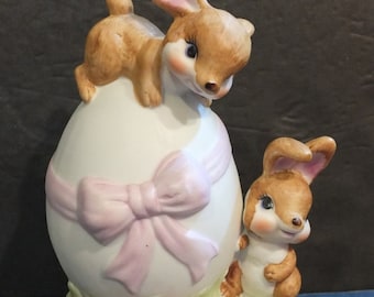 Bunny Rabbits & Easter Egg Musical Figurine Bunny Music Box