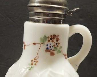 Antique Milk glass Syrup Pitcher With Lid