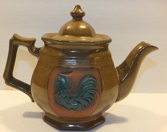 Rooster Teapot Brown Red Clay Pottery Teapot