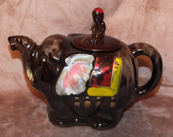 Vintage Redware Pottery Elephant Teapot