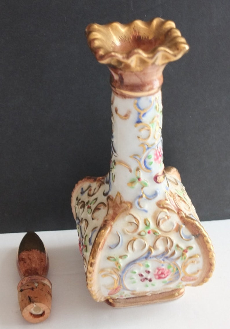 Vintage Floral Ceramic Perfume Bottle Cork Stopper image 4