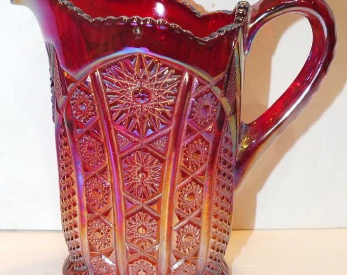 Indiana Ruby Red Sunset Amberina Carnival Glass Pitcher Iridescent Ruby