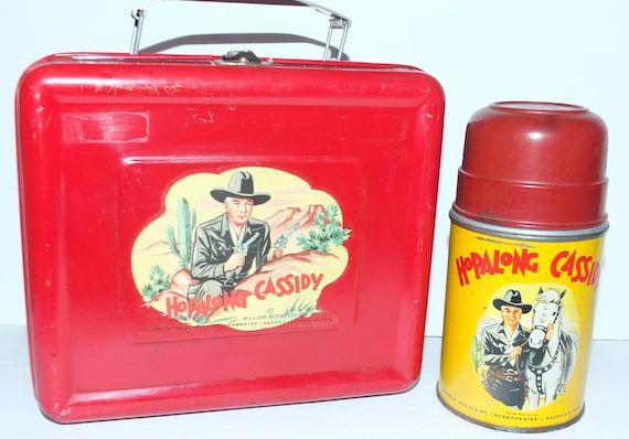 1950's Hopalong Cassidy Metal Lunch Box With Ther… - image 1
