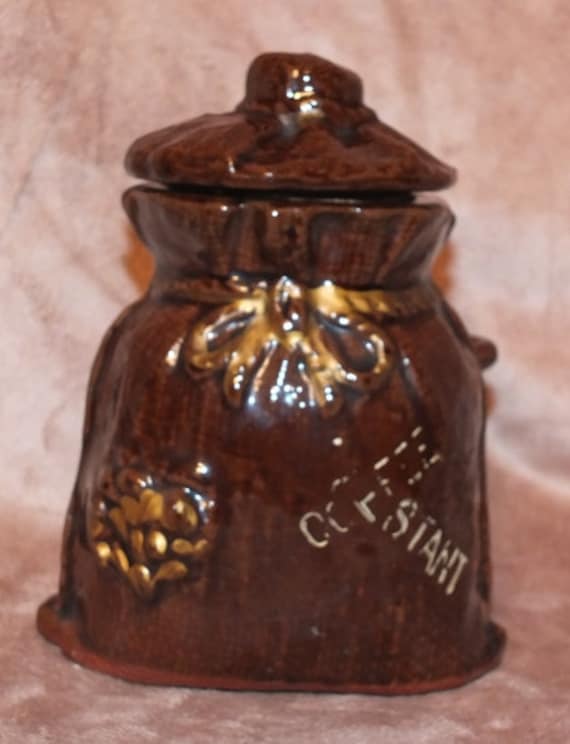 Vintage Redware Pottery Instant Coffee Container