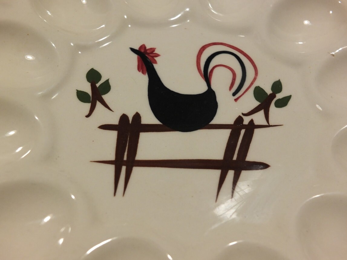 Vintage E R American Artware Deviled Egg Plate With Roster Etsy