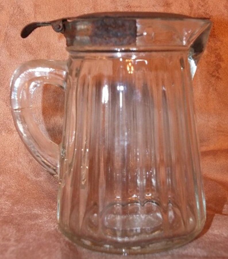 Vintage Clear Glass Syrup Pitcher With Metal Lid Etsy