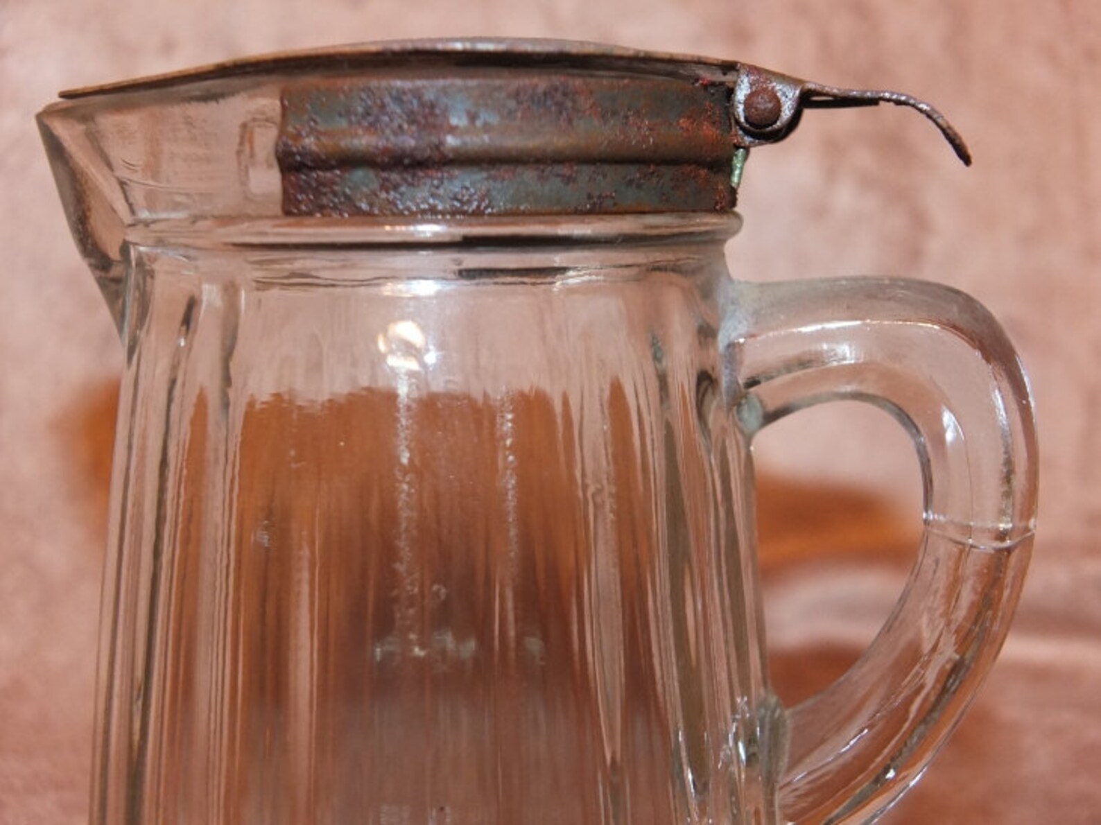 Vintage Clear Glass Syrup Pitcher With Metal Lid Etsy