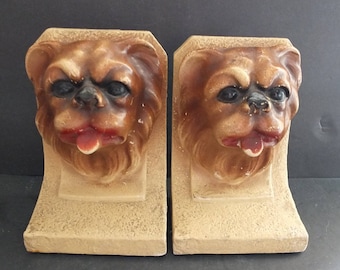 Vintage Chalkware Dog Bookends