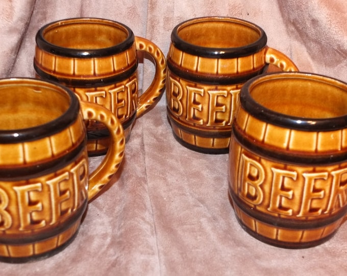 Vintage Beer Barrel Beer Mugs Set of 4 Etsy