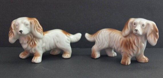 Vintage Long Haired Dachshund Dog Figurines Set Of 2 Doxie Etsy