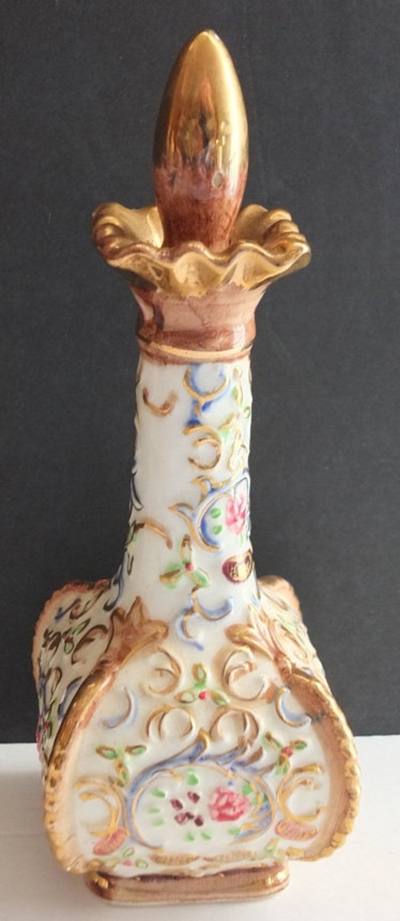 Vintage Floral Ceramic Perfume Bottle Cork Stopper image 1