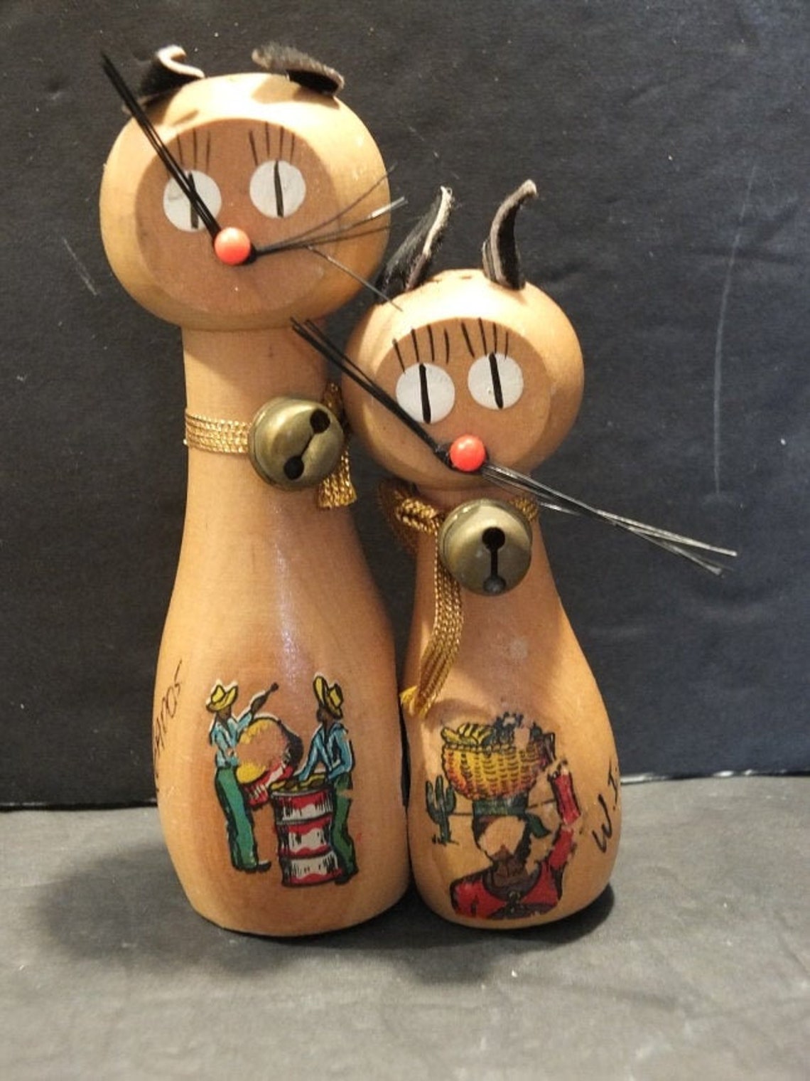 Wood Cat Salt and Pepper Shakers Vintage Barbados Etsy