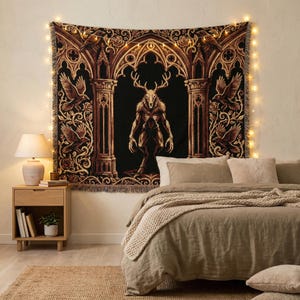 Wendigo Woven Blanket, Dark Gothic Tapestry Throw, Cryptid Monster Blanket, Occult Horror Decor, Gothic Wall Tapestry, Dark Fantasy Throw image 5