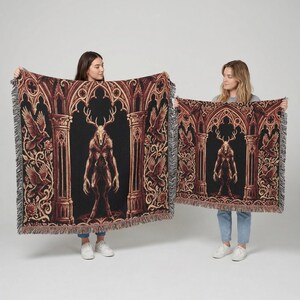 Wendigo Woven Blanket, Dark Gothic Tapestry Throw, Cryptid Monster Blanket, Occult Horror Decor, Gothic Wall Tapestry, Dark Fantasy Throw image 7