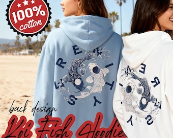 Koi Fish Graphic Hoodie, Serenity Hoodie, Japanese Style Hoodie, Japanese Aesthetic Hoodie, Retro Hoodie