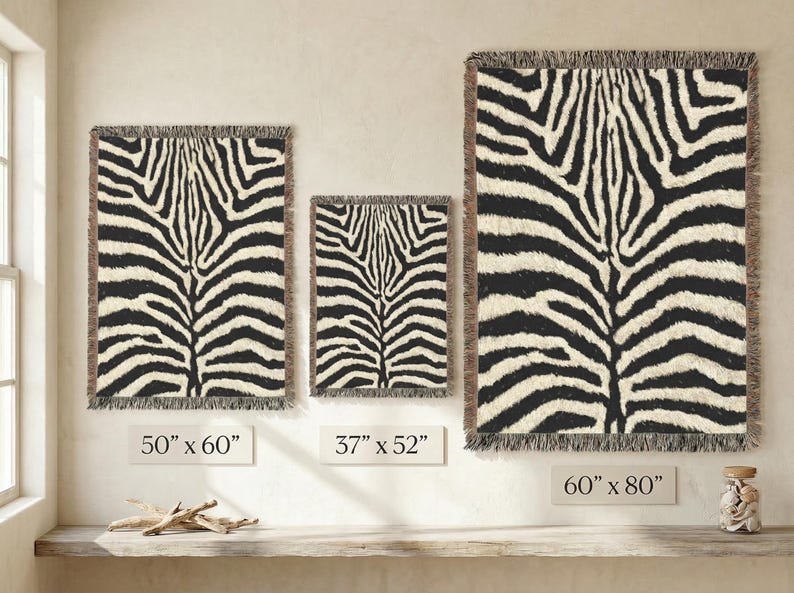 Zebra Print Woven Blanket, Animal Print Throw, Animal Print Decor, 100% Cotton Throw image 5