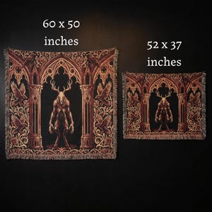 Wendigo Woven Blanket, Dark Gothic Tapestry Throw, Cryptid Monster Blanket, Occult Horror Decor, Gothic Wall Tapestry, Dark Fantasy Throw image 6