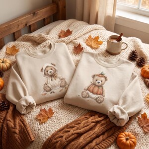 Sudadera de osito de peluche de otoño, sudadera de cuello redondo con oso de otoño, sudadera de osito de calabaza, jersey acogedor de otoño, suéter cottagecore, lindo regalo de otoño