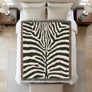 Zebra Print Woven Blanket, Animal Print Throw, Animal Print Decor, 100% Cotton Throw image 6
