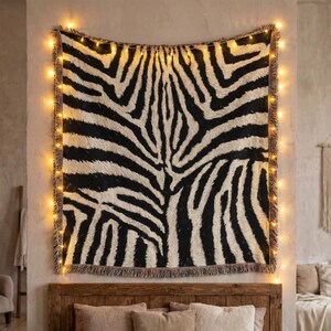 Zebra Print Woven Blanket, Animal Print Throw, Animal Print Decor, 100% Cotton Throw image 3