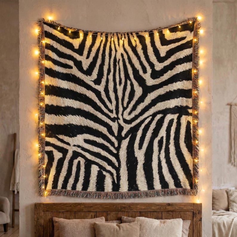 Zebra Print Woven Blanket, Animal Print Throw, Animal Print Decor, 100% Cotton Throw image 3