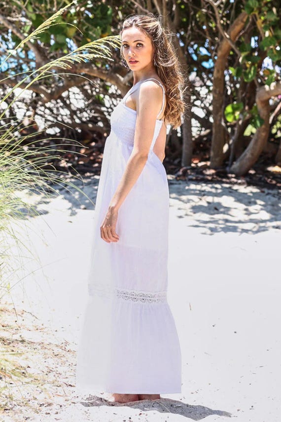 Debbie Katz Gabi Maxi Dress, 100% Cotton Gauze Boho Maxi, Smocked Bust Summer Dress, Adjustable Tie Strap Sundress, Relaxed Fit Resort Wear